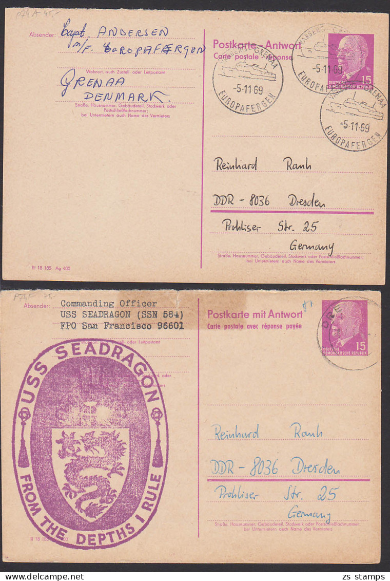 Antwortkarten  DDR P74a/F, 15 Pf. Walter Ulbricht, Europafergen Warberg - Grenaa, Bzw Seadragon From The Depths, - Postcards - Used