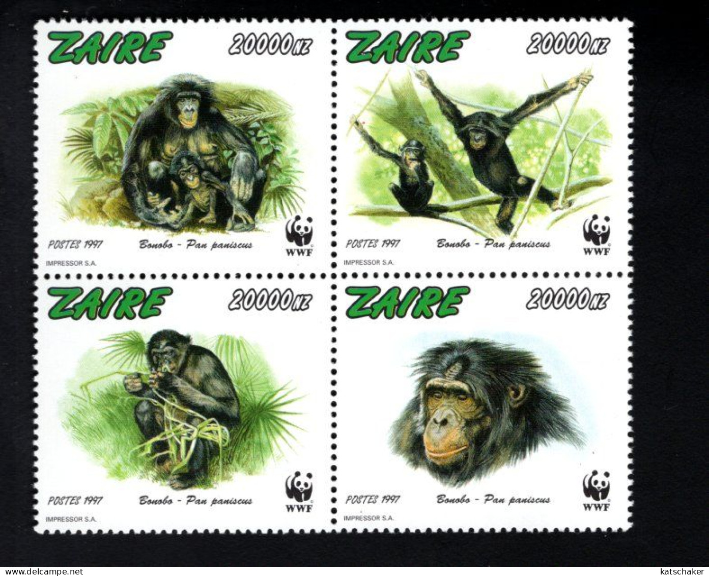 1869828765 1997 SCOTT 1466 (XX) POSTFRIS MINT NEVER HINGED  - FAUNA - MONKEYS AND W.W.F. EMBLEM - PAN PANISCUS - Unused Stamps