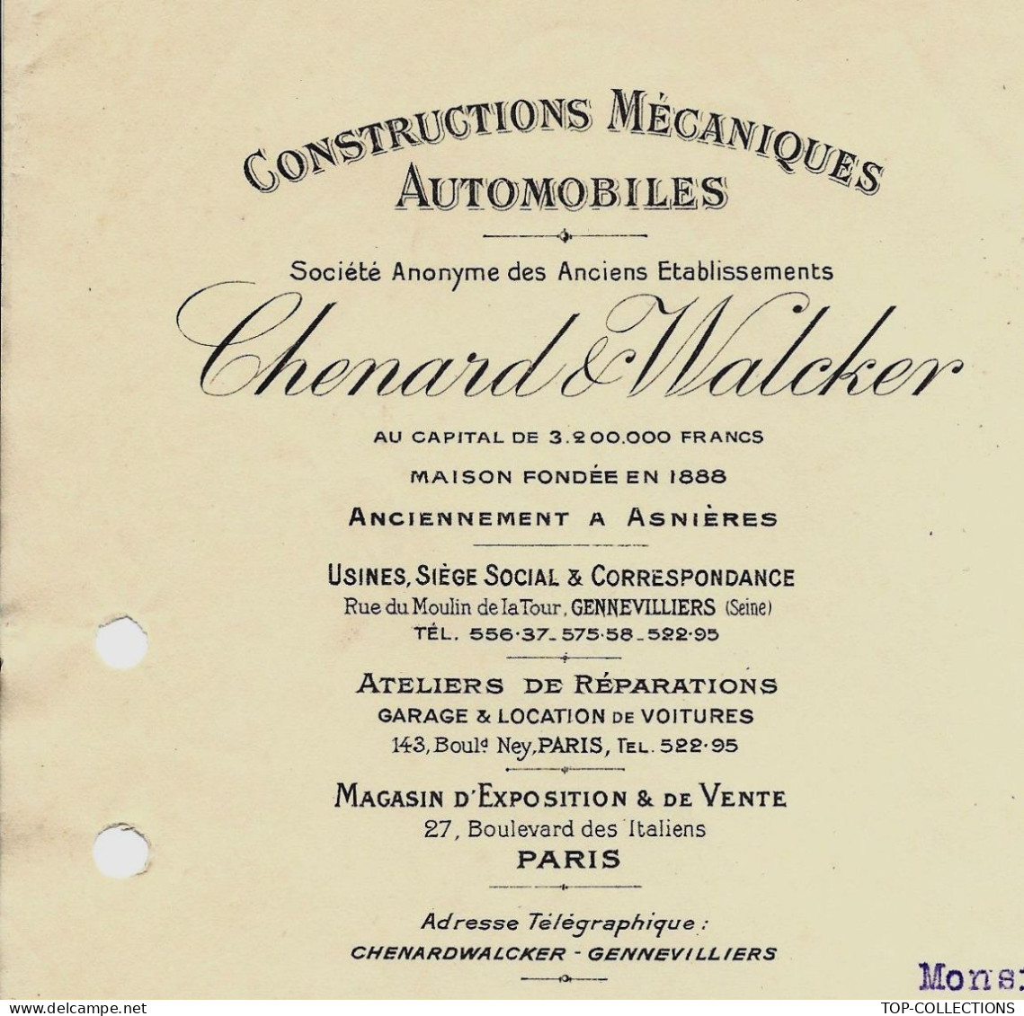 1912 AUTOMOBILES  Chenard & Walcker  FABRICATION DE PISTONS SOUS TRAITANT Corbin à Champagney Haute Saone V HISTORIQUE - 1900 – 1949