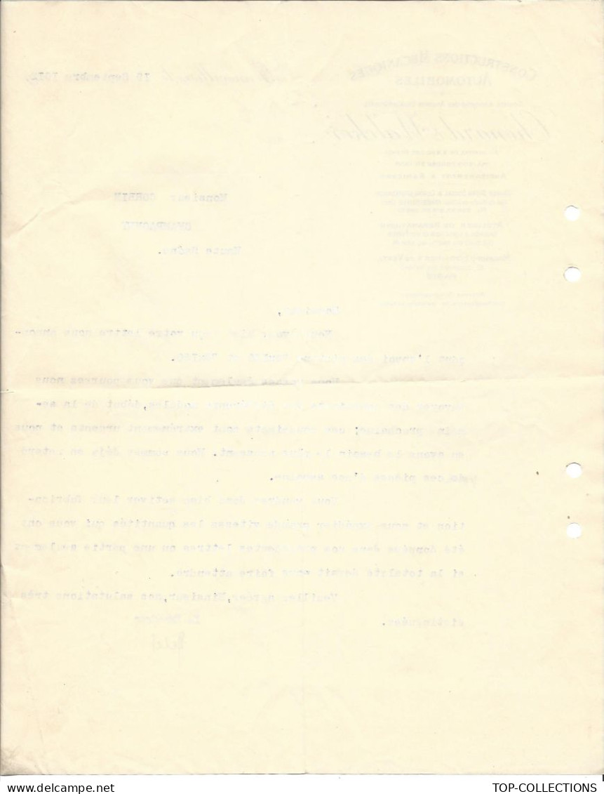 1912 AUTOMOBILES  Chenard & Walcker  FABRICATION DE PISTONS SOUS TRAITANT Corbin à Champagney Haute Saone V HISTORIQUE - 1900 – 1949