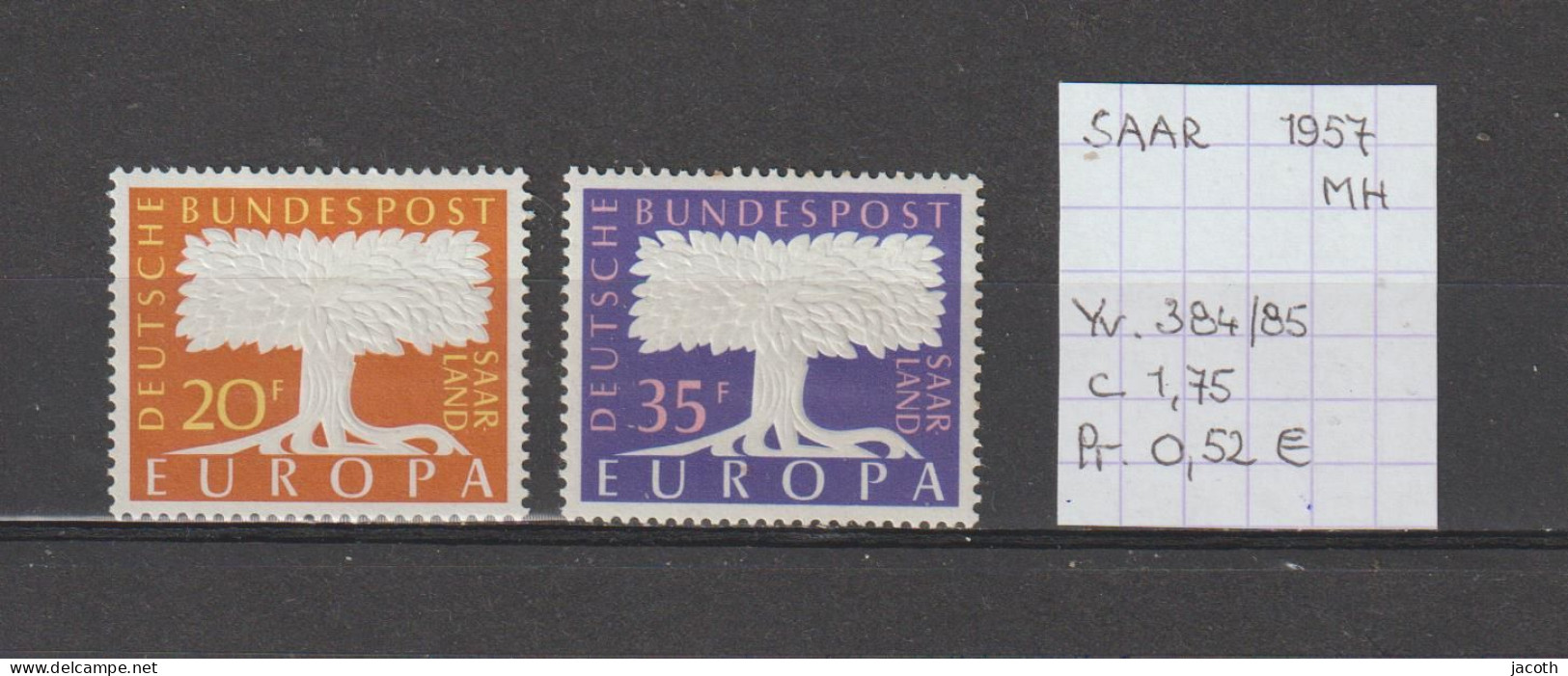 (TJ) Europa 1957 Sarre - YT 384/85 (postfris Met Plakker/neuf Avec Charnière/MH) - 1957