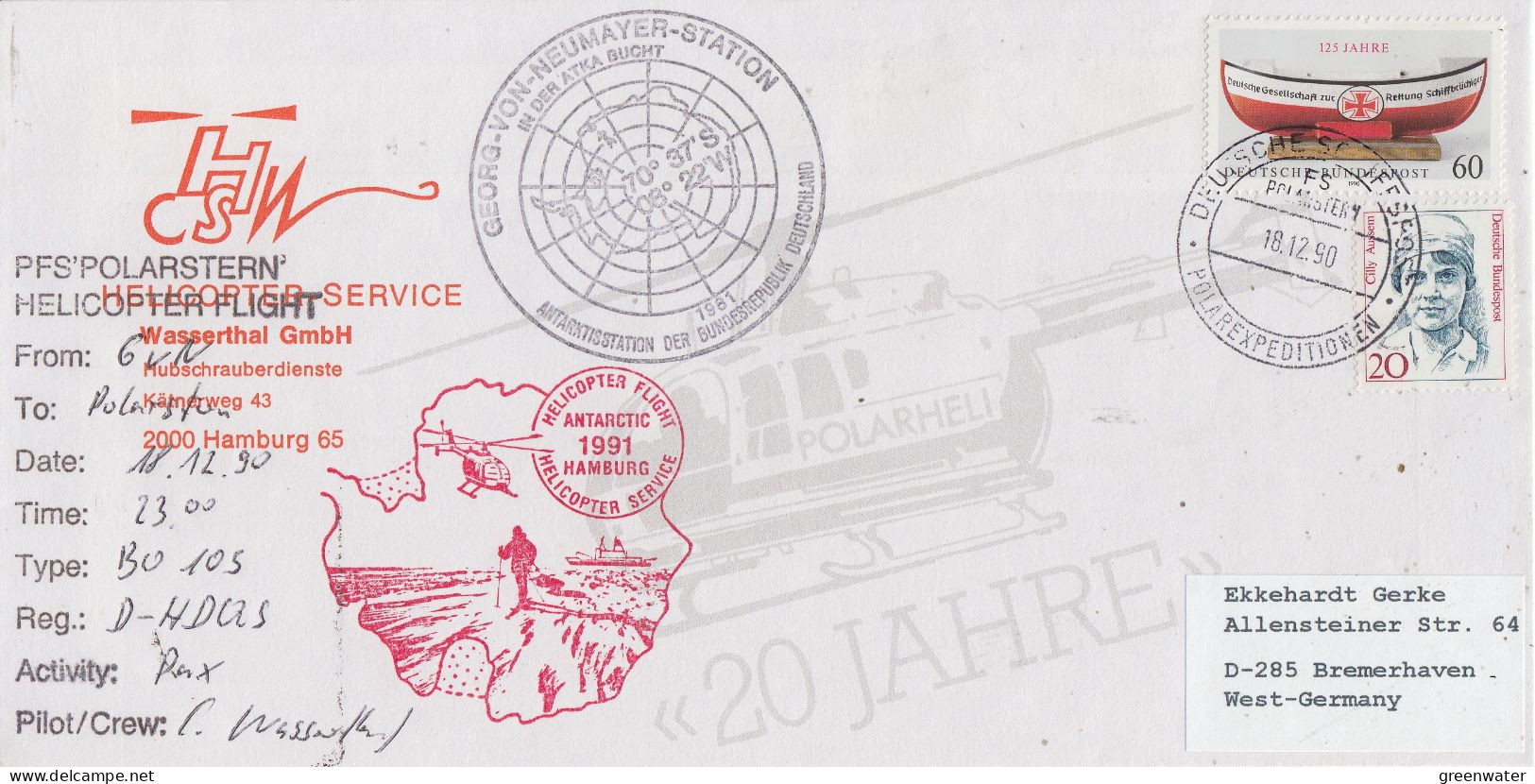 Germany Antarctic Heli Flight From  Neumayer To Polarstern 18.12.1990 (SZ152B) - Vols Polaires