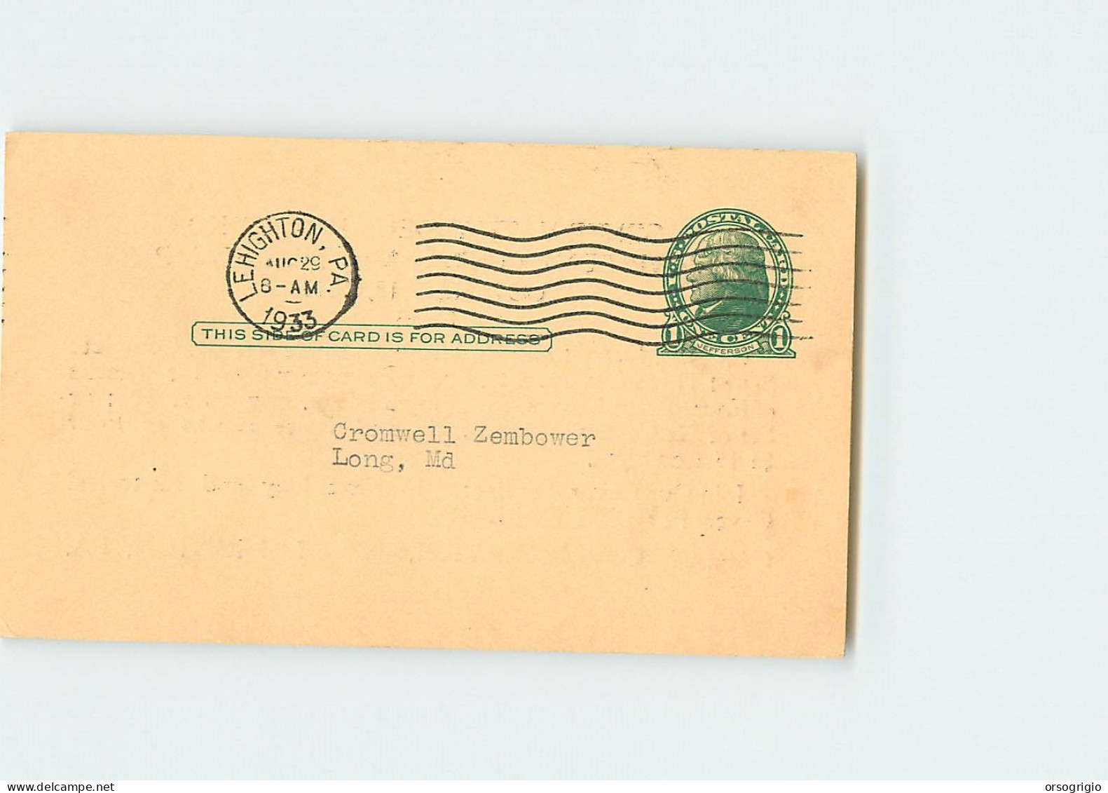 USA - Intero Postale - Stationery - 1c. - JEFFERSON -  LEHIGHTON - 1921-40