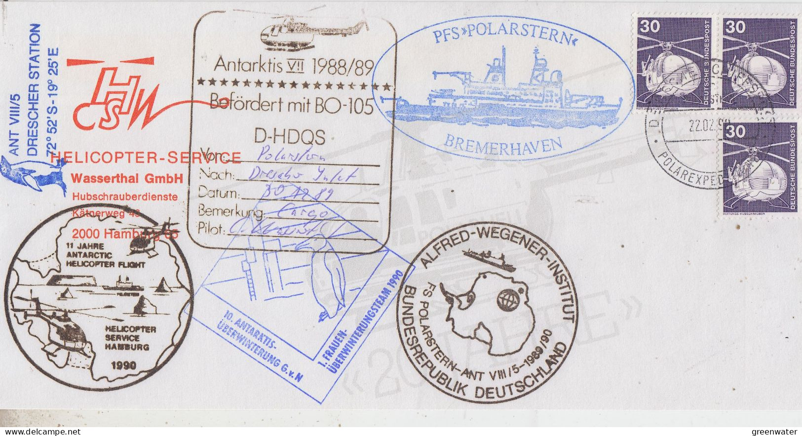 Germany Antarctic Heli Flight From Polarstern To Drescher Inlet 30.12.1989  (SZ153) - Vuelos Polares