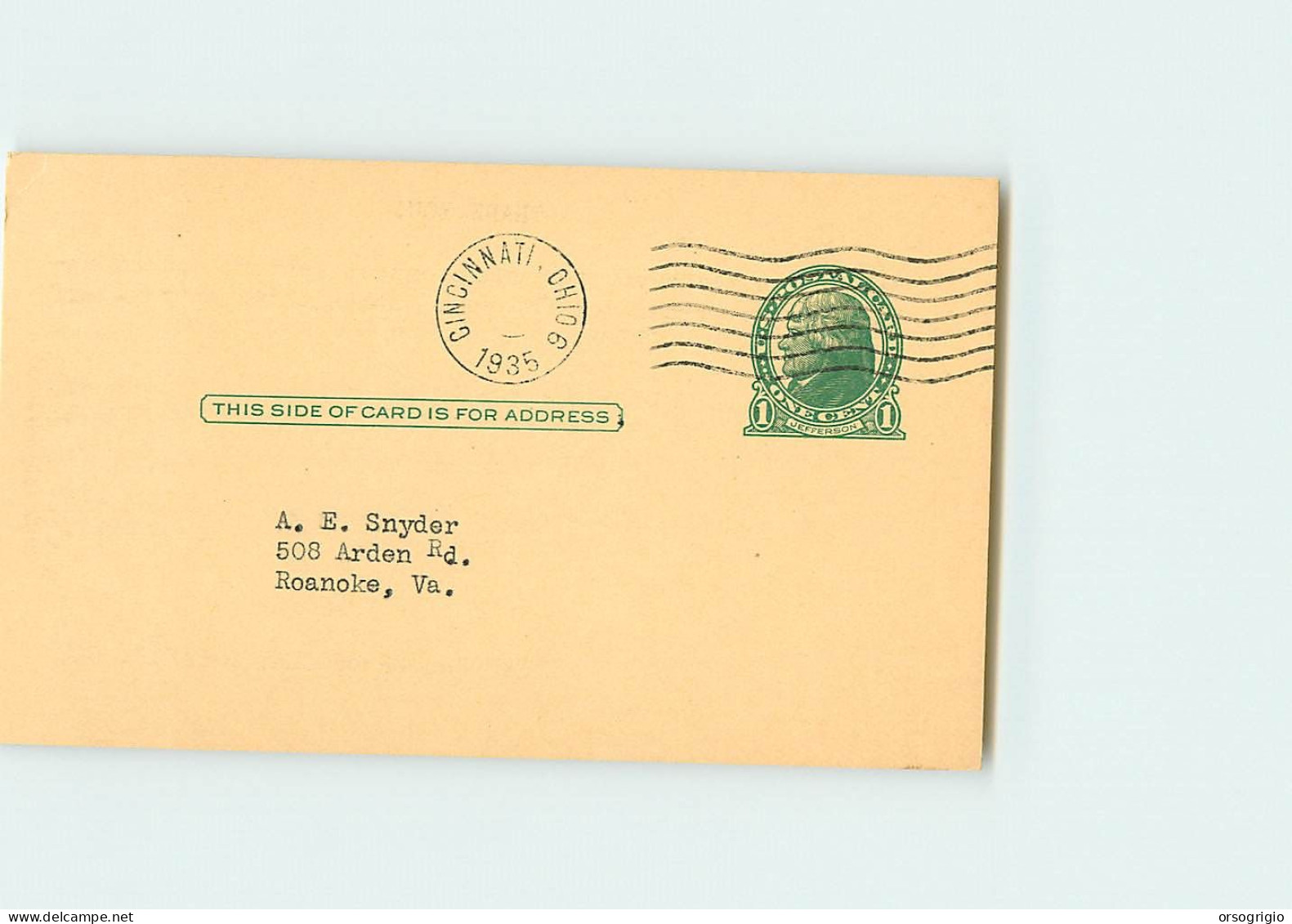 USA - Intero Postale - Stationery - 1c. - JEFFERSON -  CINCINNATI - 1921-40