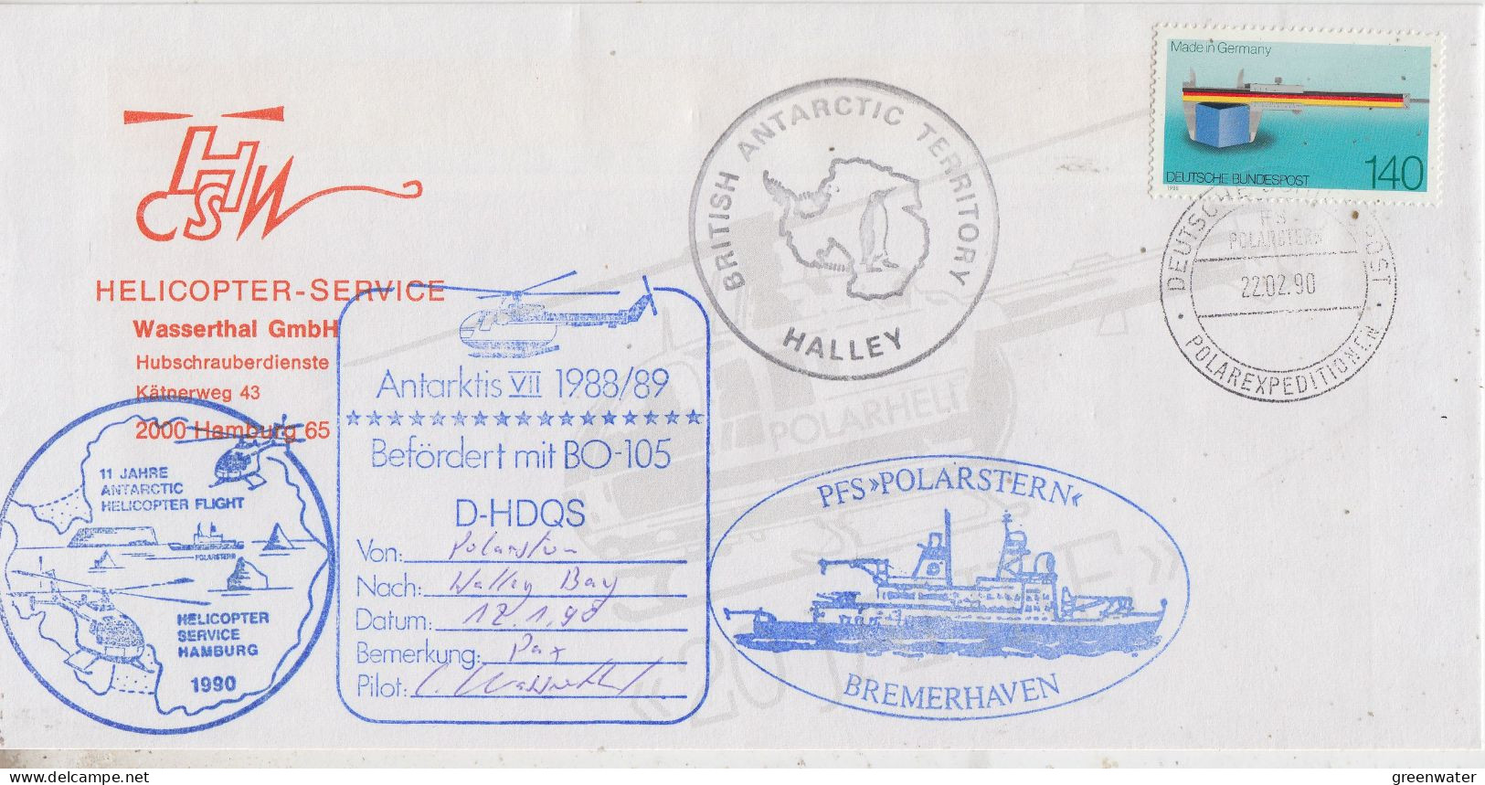 Germany Antarctic Heli Flight From Polarstern To Halley Bay 12.1.1990  (SZ153B) - Polar Flights