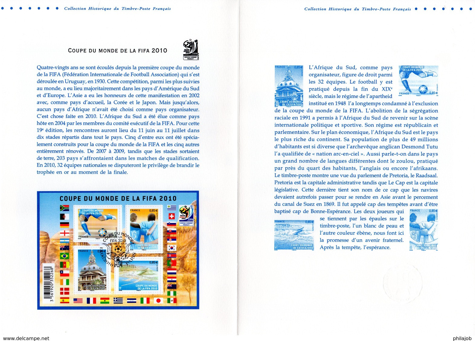 FRANCE 2010 " COUPE DU MONDE DE FOOTBALL EN AFRIQUE DU SUD " Sur Doc Officiel 1°Jour De 4 Pages. N° YT F4481. DPO - Brieven En Documenten