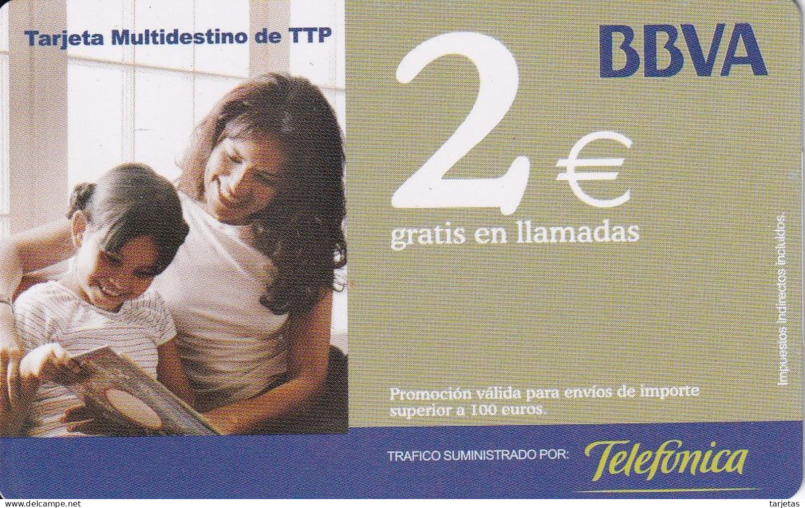 TARJETA PREPAGO DE ESPAÑA DE TELEFONICA CON PUBLICIDAD DEL BANCO BBVA - Telefonica