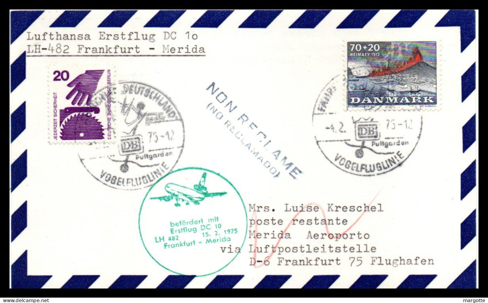 FFC Lufthansa  Frankfurt-Merida  15/02/1975 - Poste Aérienne