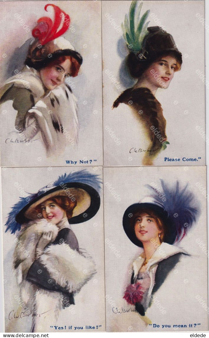 Set 4 Cards Court Barber Teasing Beauties Nice Hats Fashion Chapeau Mode Très Belle Femmes - Barber, Court