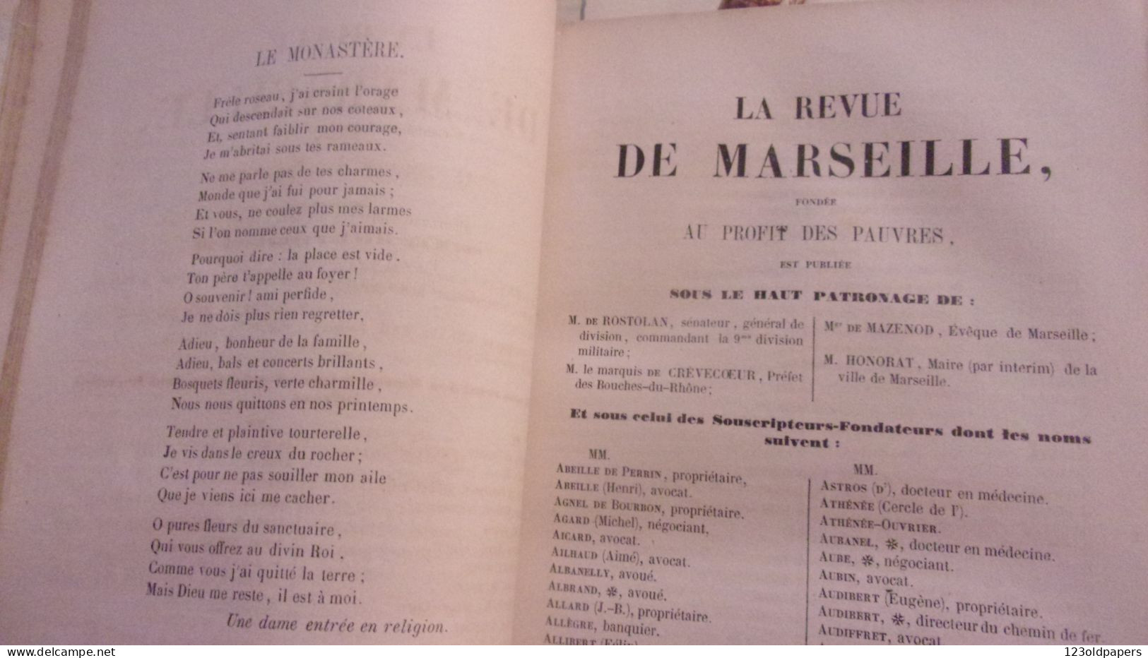 1856 ANNEE COMPLETE RELIE REVUE DE MARSEILLE AU PROFIT DES PAUVRES MOUSTIERS LEGENDES PROVENCALES...