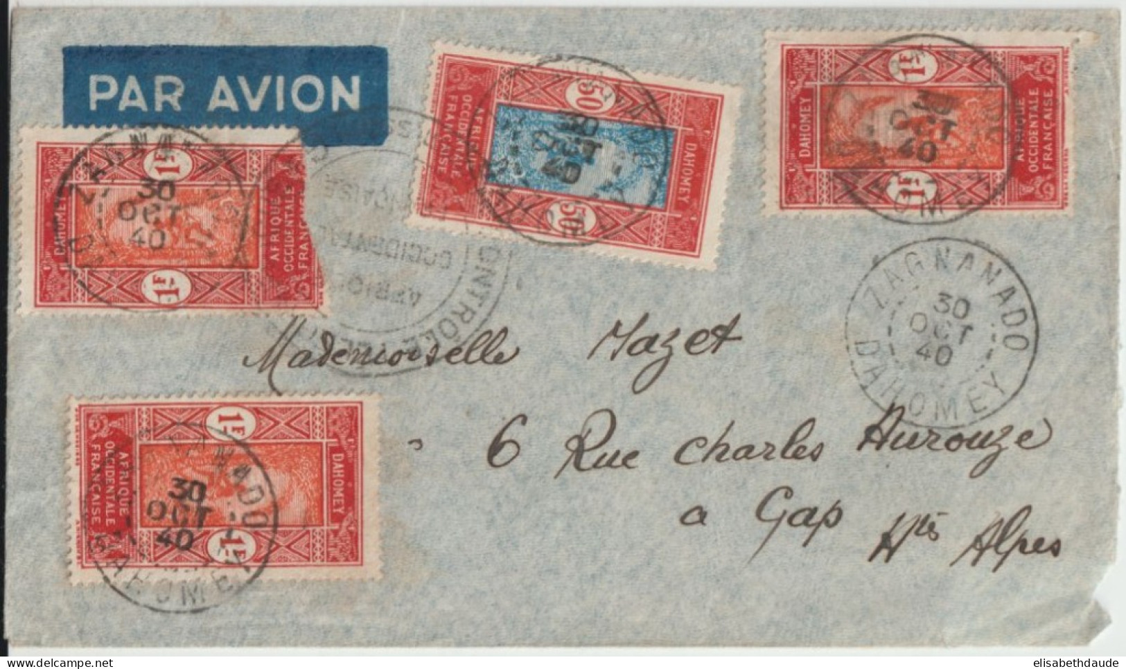 DAHOMEY - 1940 - ENV. AVION CENSUREE De ZAGNANADO !! => GAP - Storia Postale