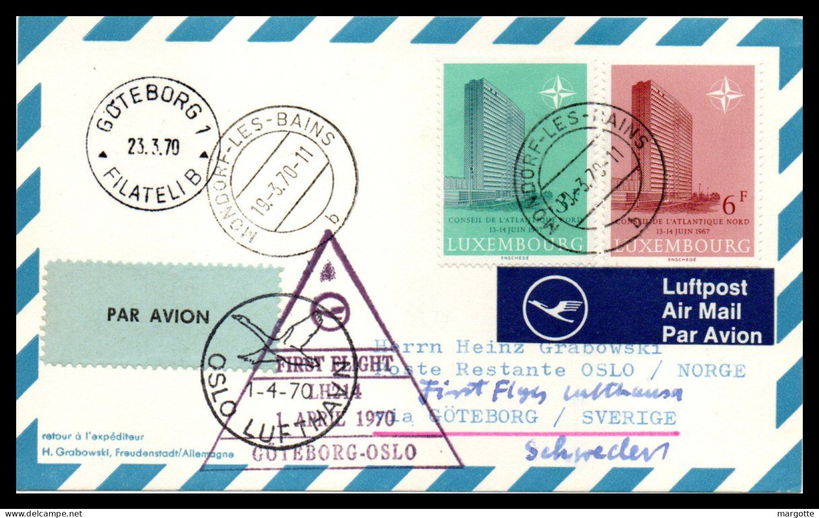 FFC Lufthansa  Goteborg-Oslo  01/04/1970 - Storia Postale