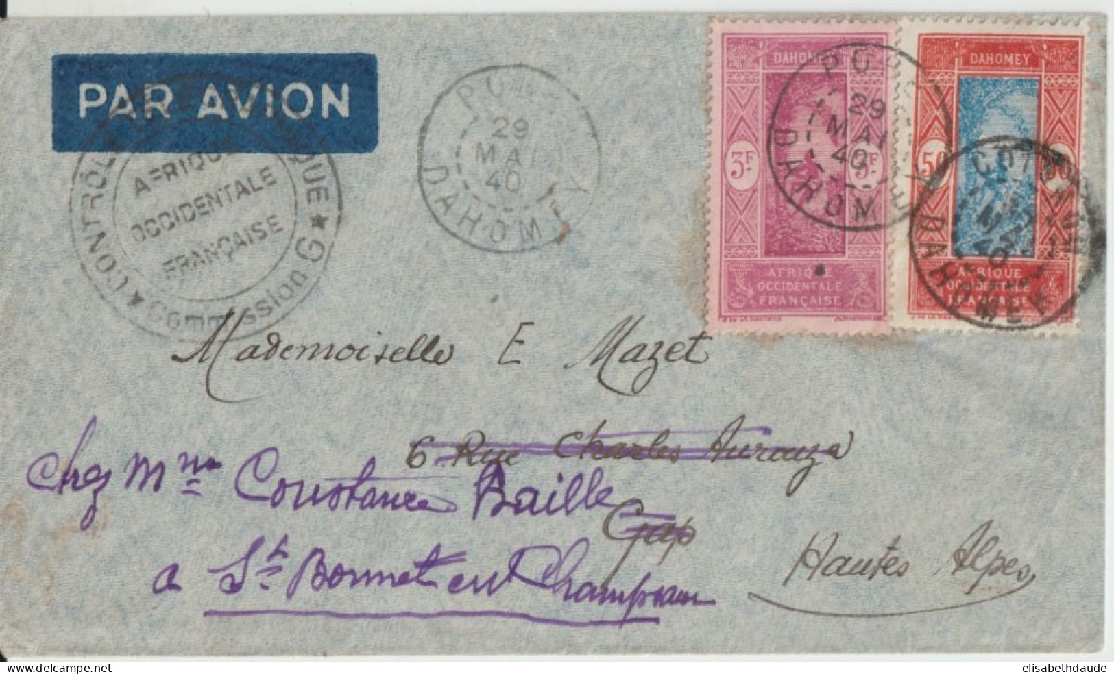 DAHOMEY - 1940 - ENVELOPPE AVION CENSURE De POBE ! => ST BONNET EN CHAMPSAIN - Briefe U. Dokumente