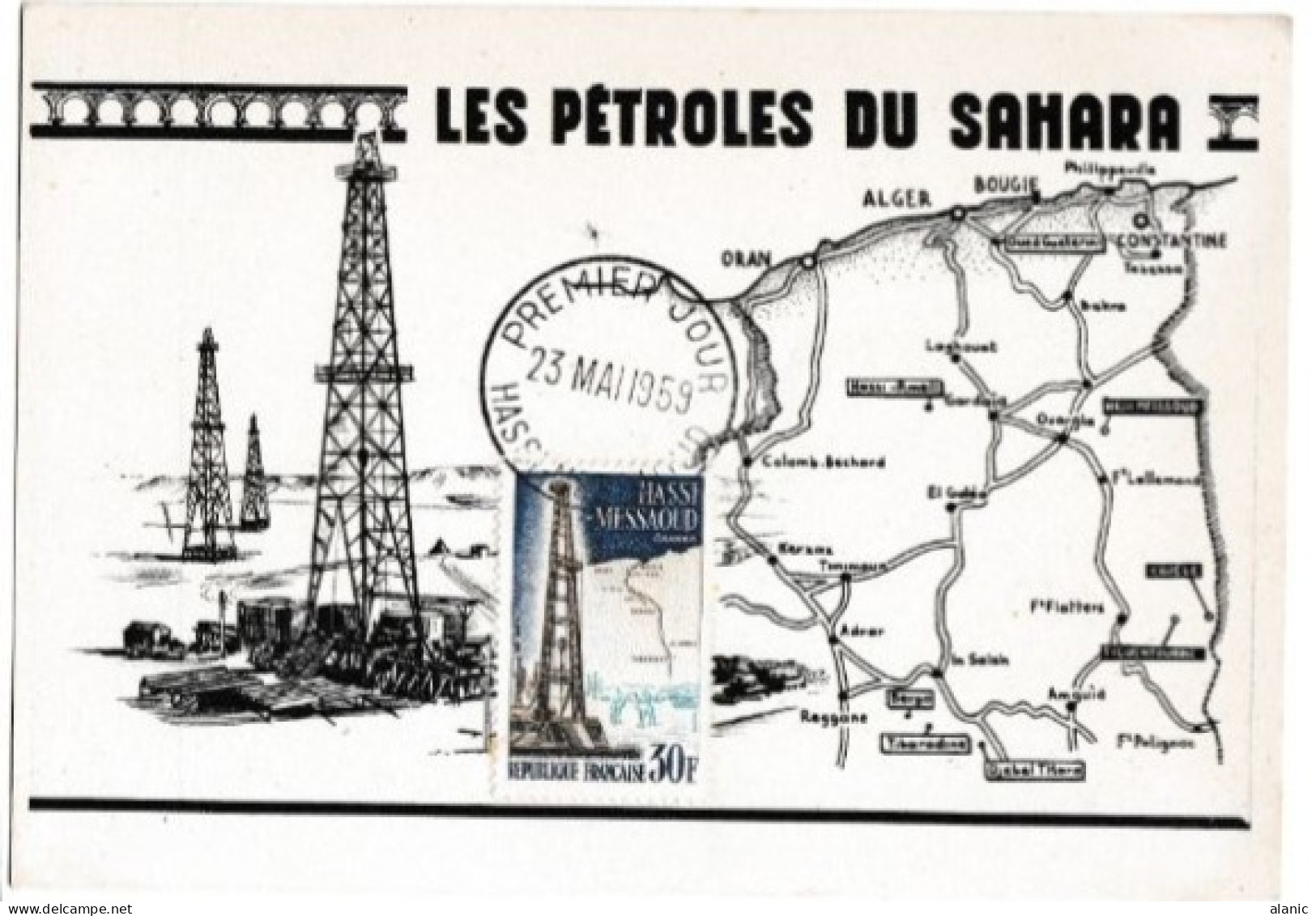 1959 Carte-Maximum Algérie HASSI-MESSAOUD "Les Pétroles Du Sahara" ** Derrick Pétrole - Maximumkaarten