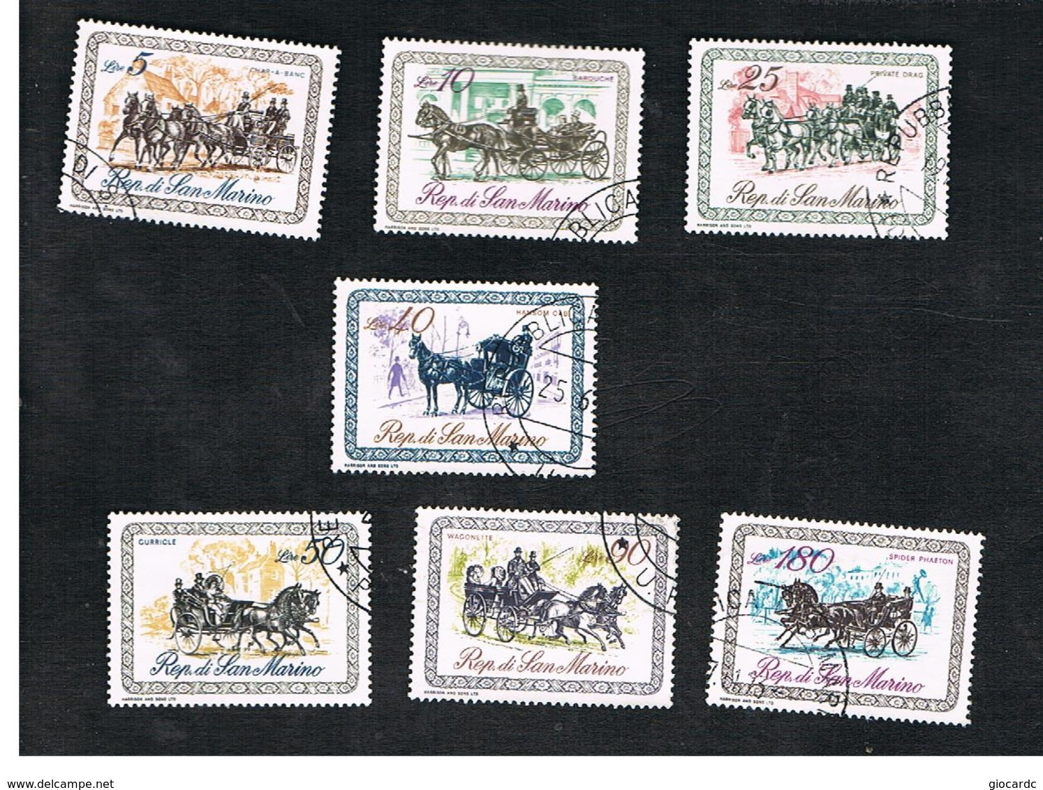 SAN MARINO - UNIF. 781.787   - 1969   CARROZZE DELL' 800 (SERIE COMPLETA DI 7)     -  USATI (USED°) - Used Stamps