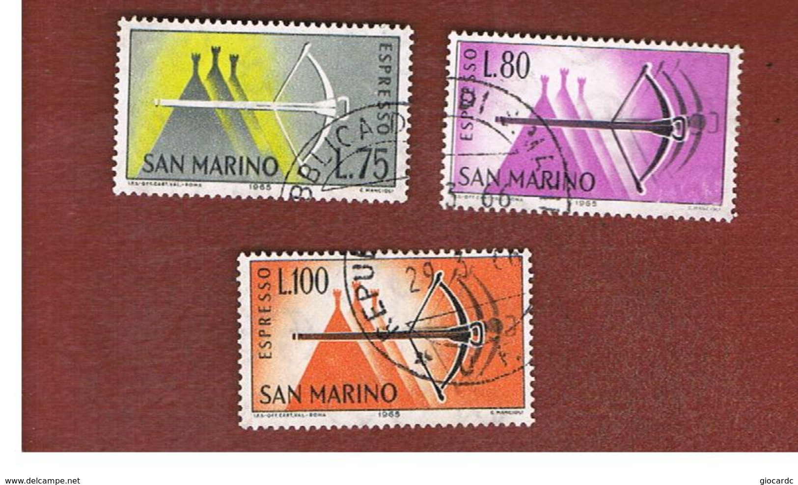 SAN MARINO - UNIF. E27.E29 ESPRESSO - 1966 BALESTRA (SERIE COMPLETA DI 3) -  USATI (USED°) - Sellos De Urgencia