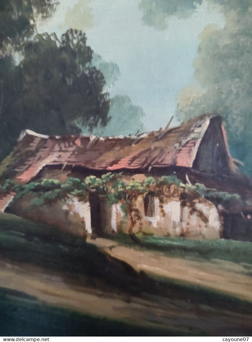 LEGÉ huile Sur Toile "Ferme et paysannes" école de Barbizon bien encadré