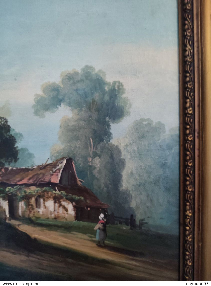 LEGÉ huile Sur Toile "Ferme et paysannes" école de Barbizon bien encadré