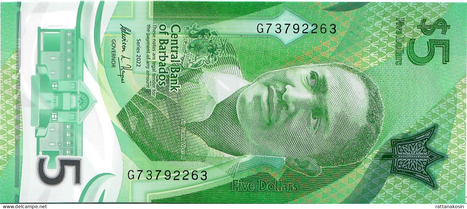 BARBADOS P81 5 DOLLARS 2022 #G     UNC. - Barbades