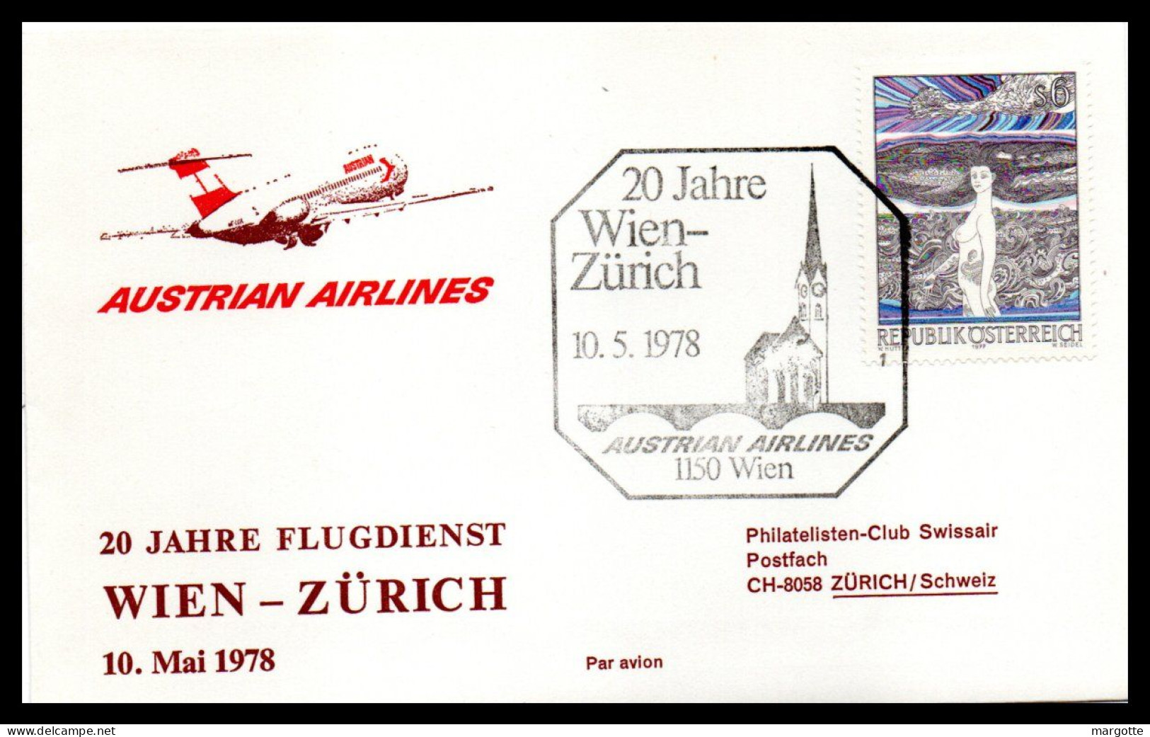 Ffc Austrian Airlines  20 Jahre Flugdienst Wien-Zurich  10/05/1978 - Cartas & Documentos