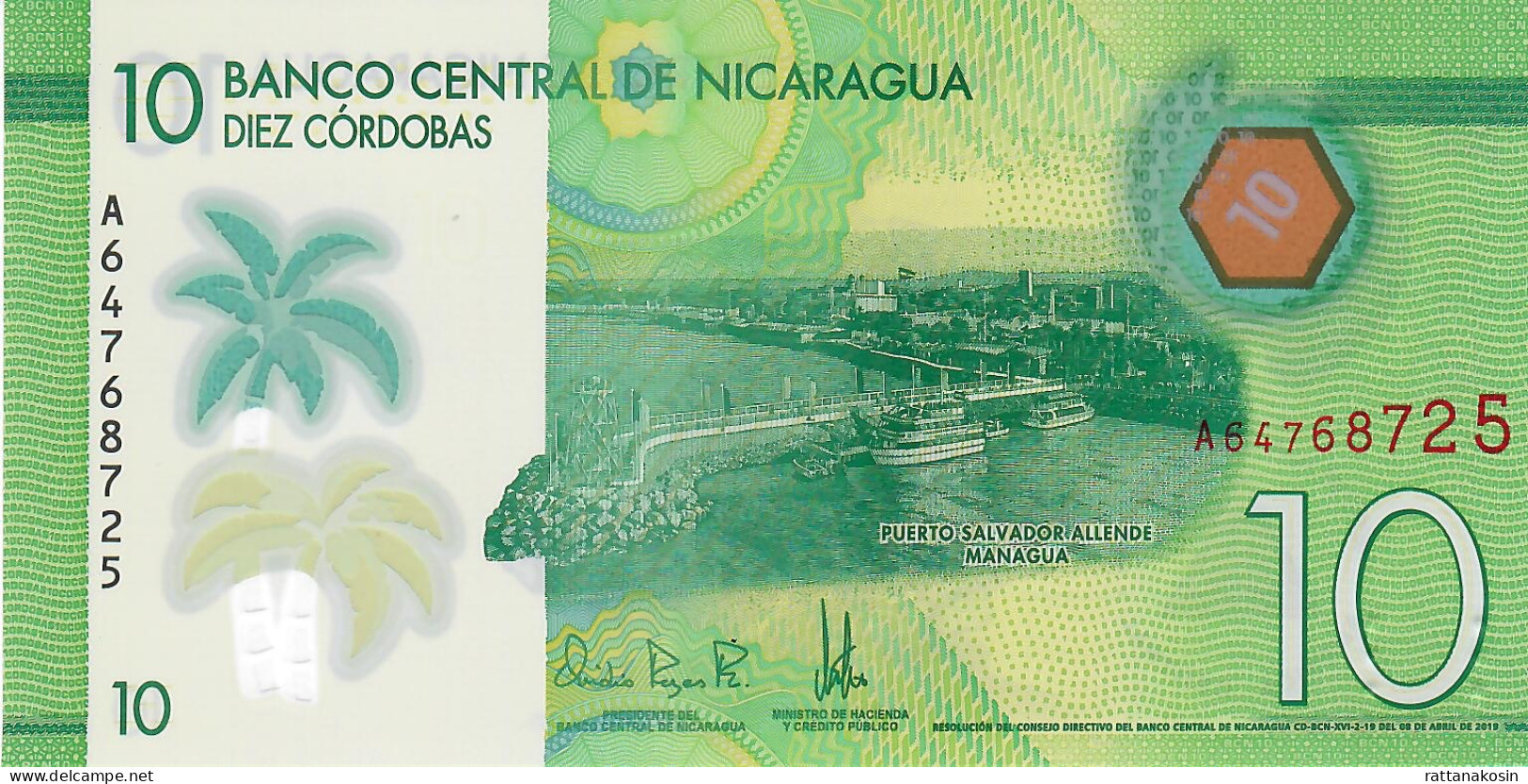 NICARAGUA P210b 10 CORDOBAS  #A  2019 UNC. - Nicaragua