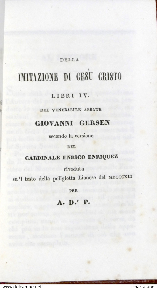 La Imitazione Di Gesù Cristo - Ed. 1844 F.A. Sicca - Altri & Non Classificati