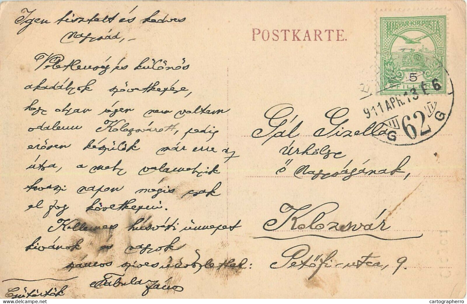 Crayon Heinrich Wilhelm Heck Weingrosshandlung Wine Shop Postcard 1911 Budapest To Kolozsvar - Mercanti