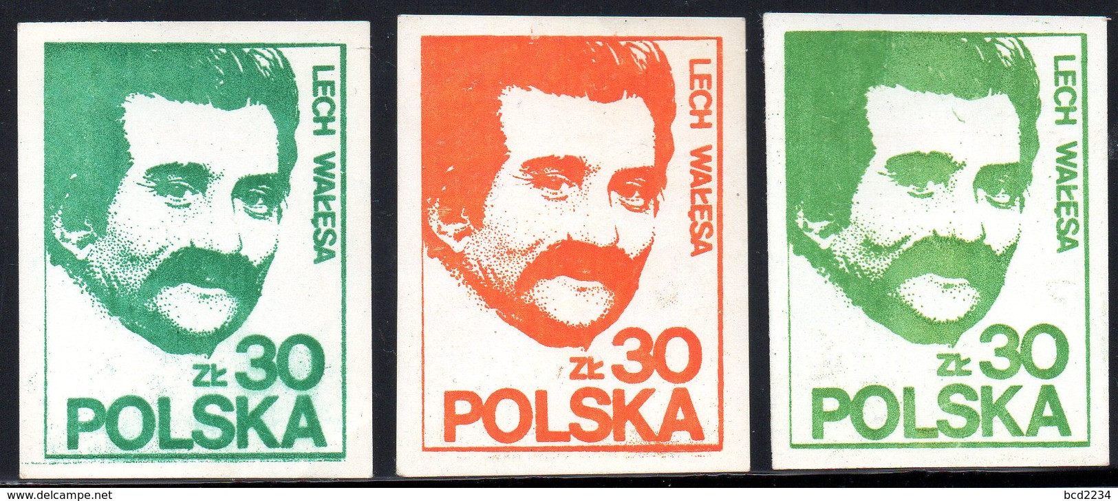 POLAND SOLIDARNOSC SOLIDARITY (GDANSK) 1983 LECH WALESA DARK & LIGHT GREEN & ORANGE VARIETIES NOBEL PRIZE WINNER POLISH - Solidarnosc Labels