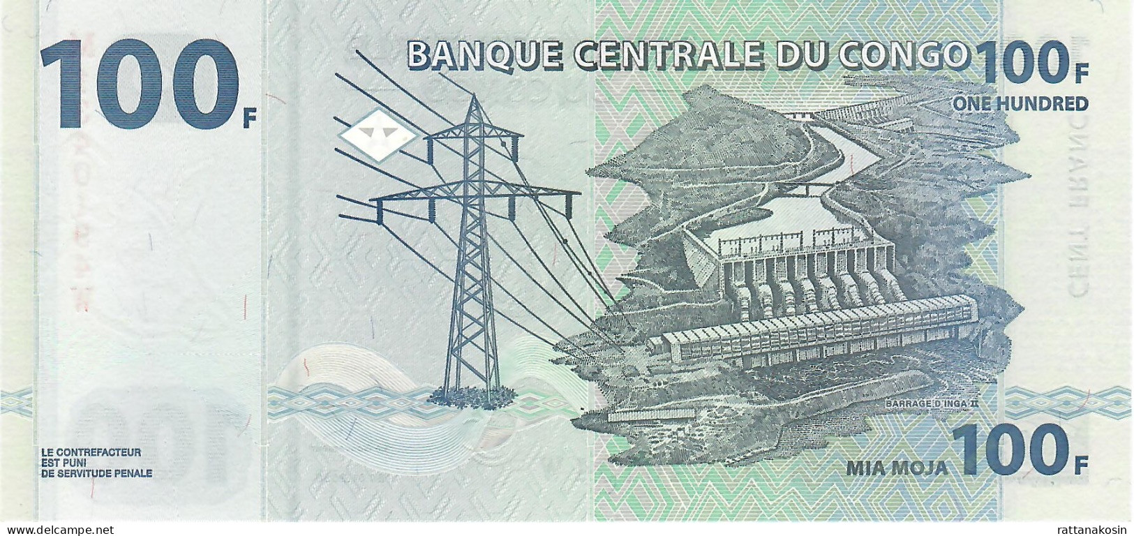 CONGO D.R. P92c (= B315c ) 100 FRANCS 4.1.2000 #M/W  Printer : G&D, Munich  UNC. - République Démocratique Du Congo & Zaïre