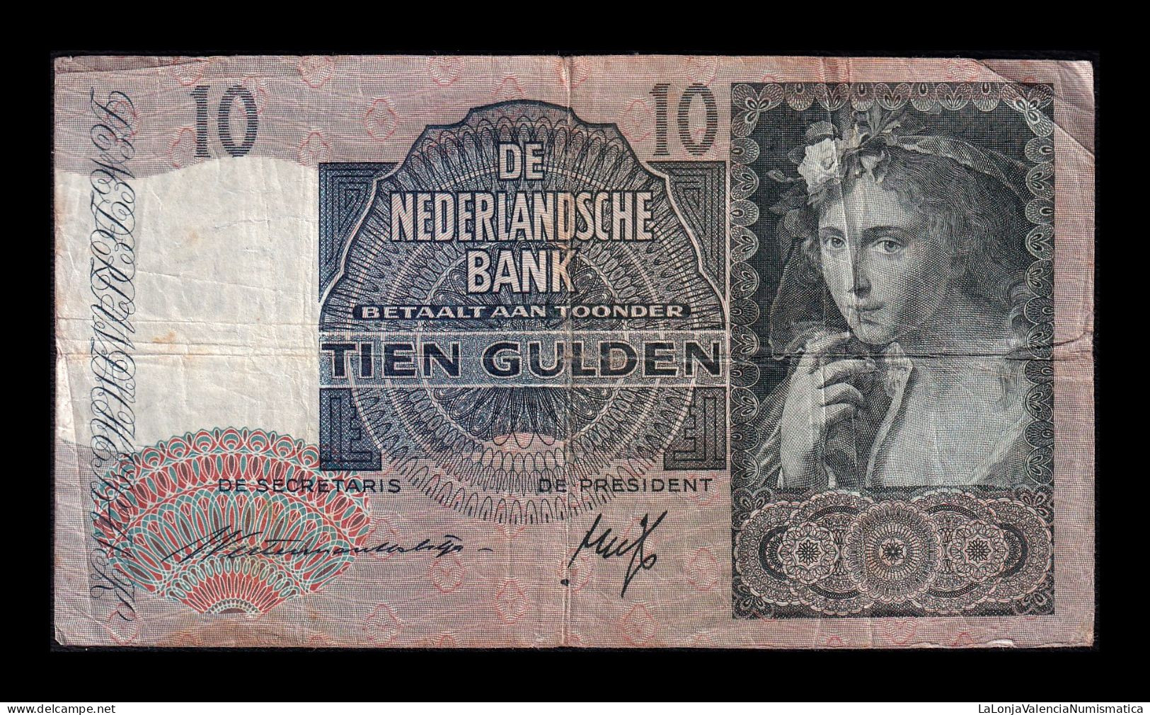 Holanda Netherlands 10 Gulden 1941 Pick 56a Bc/Mbc F/Vf - 10 Florín Holandés (gulden)