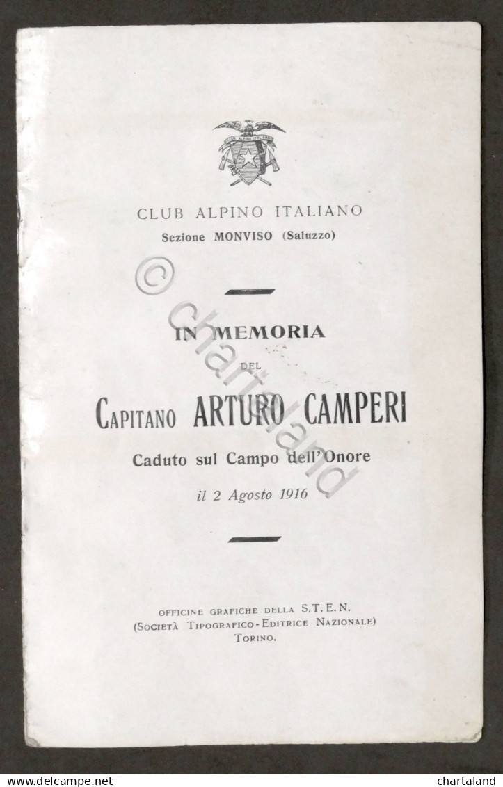 WWI - C.A.I. Sezione Monviso - In Memoria Del Capitano Arturo Camperi - 1916 - Altri & Non Classificati