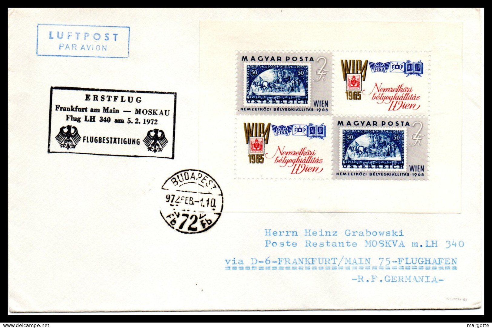 FFC Lufthansa  Frankfurt-Moskau  05/02/1972 - Storia Postale