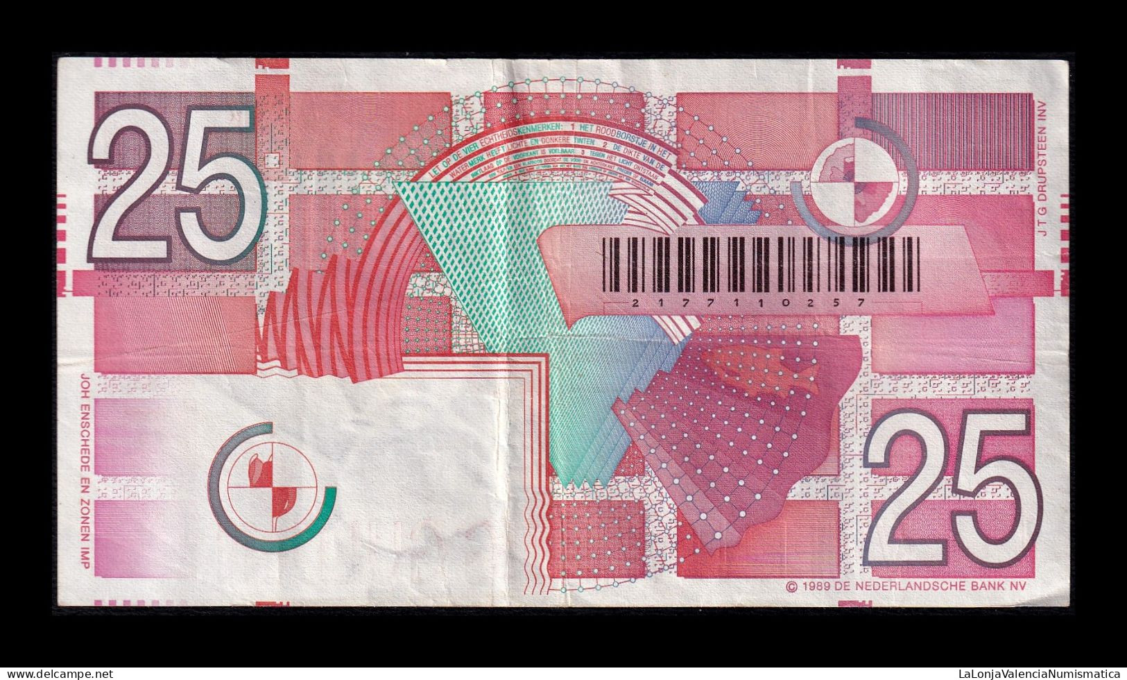 Holanda Netherlands 25 Gulden 1989 Pick 100 Mbc/+ Vf/+ - 25 Gulden