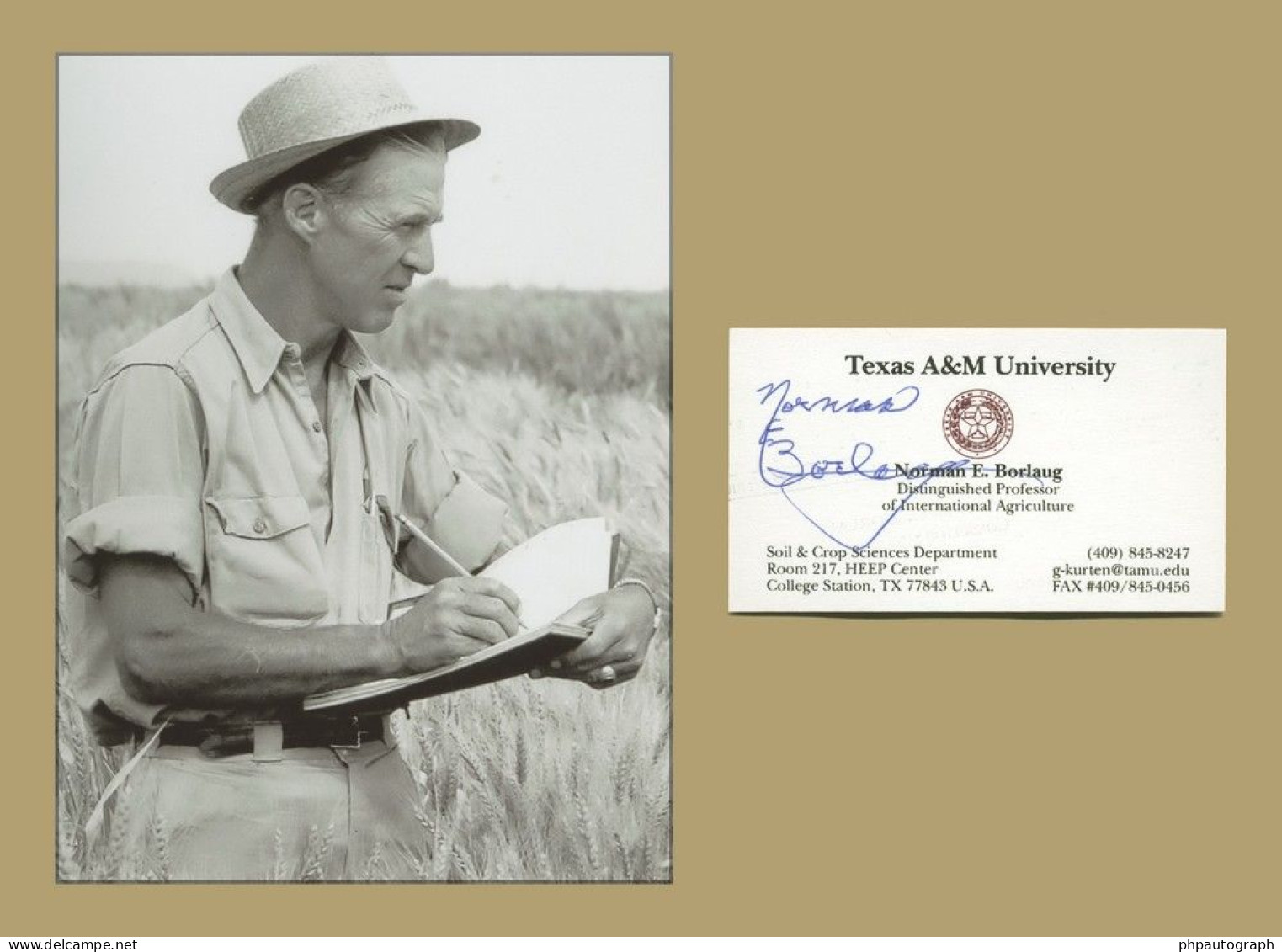 Norman Borlaug (1914-2009) - Agronomist - Signed Business Card + Photo - Nobel - Inventors & Scientists