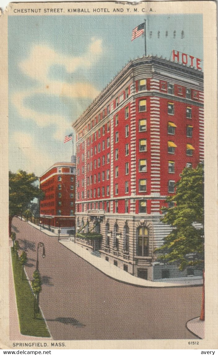Chestnut Street, Kimball Hotel And Y. M. C. A., Springfield, Massachusetts Wear Marks At Top Of Card - Springfield