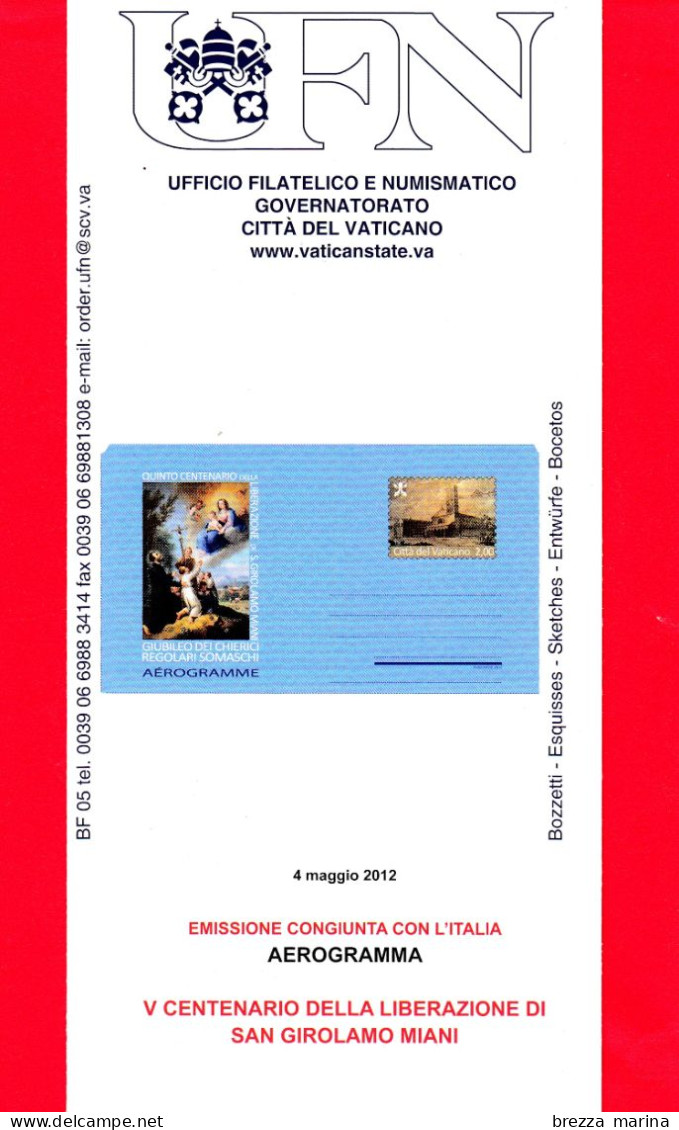 VATICANO - 2012 - Nuovo - Storia Postale - Bollettino Ufficiale - Aerogramma - S. Girolamo Miani - BF 05 - Cartas & Documentos