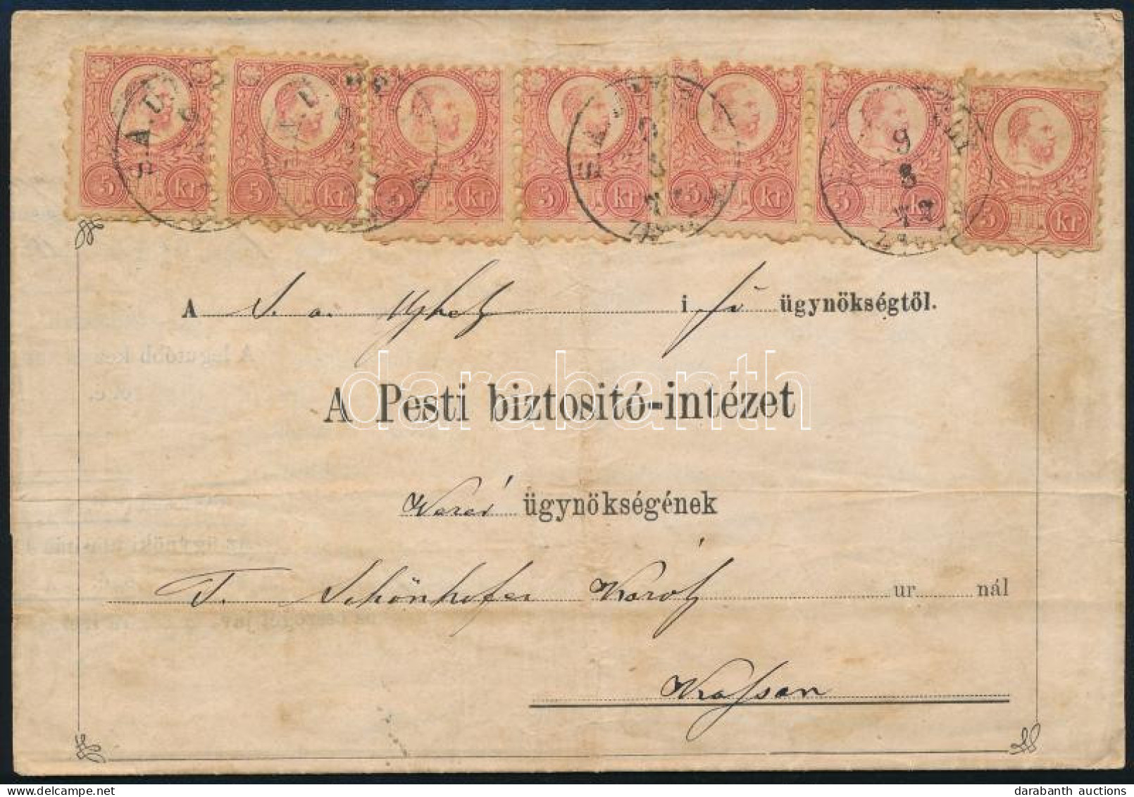 1872 Réznyomat 7x 5Kr Bérmentesítés 7. Súlyfokozatú Levélen "S.A.UJHELY" Kassára - Altri & Non Classificati