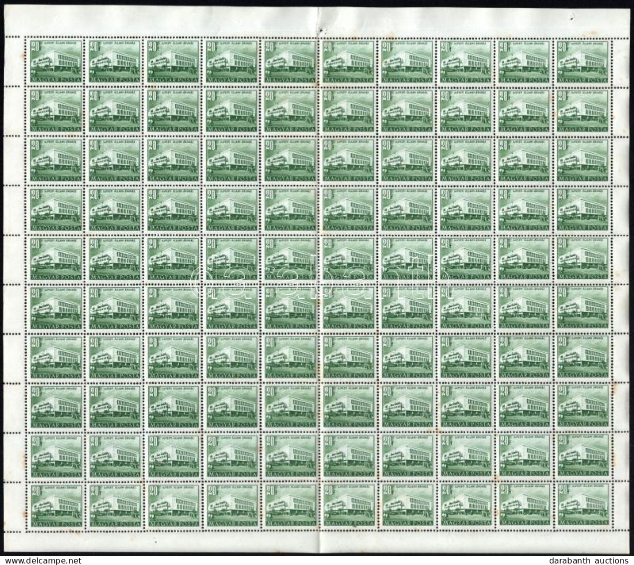 ** 1953 Épületek (II.) 20f Hajtott 100-as ívben Vízjel Nélkül (80.000) (rozsdafoltok / Stain) - Sonstige & Ohne Zuordnung