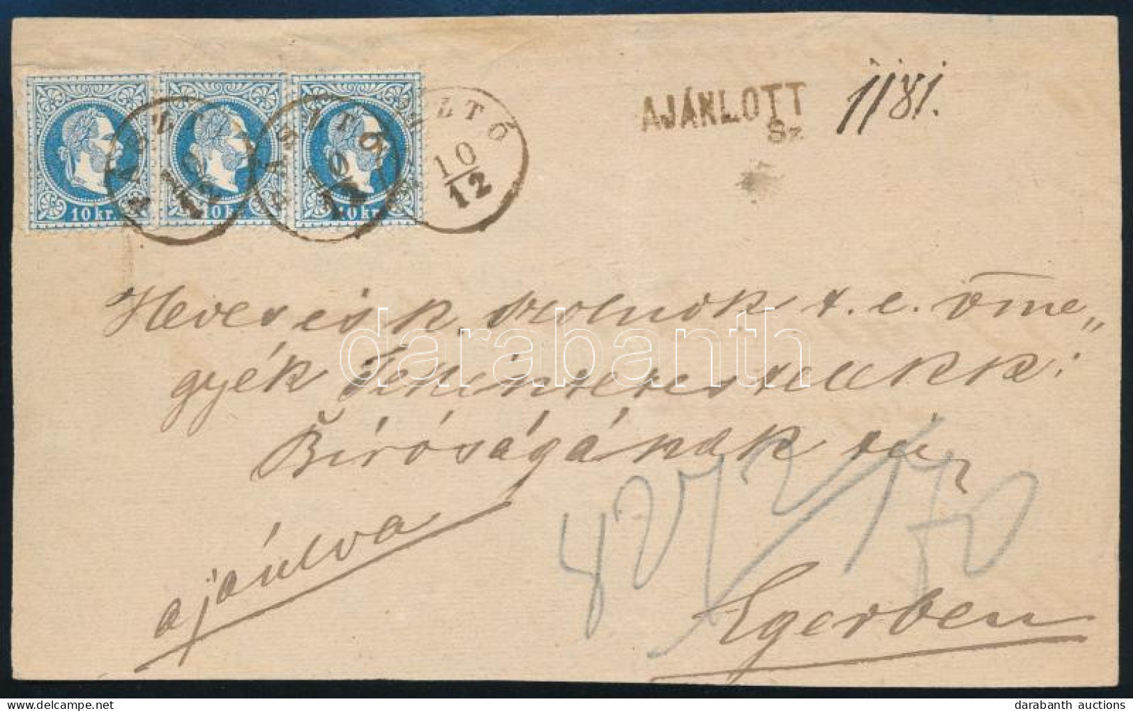 ~1867 Újra Felhasznált Ajánlott Levél Előlap 3 X 10kr Bérmentesítéssel "PÁSZTÓ" - Eger - Sonstige & Ohne Zuordnung