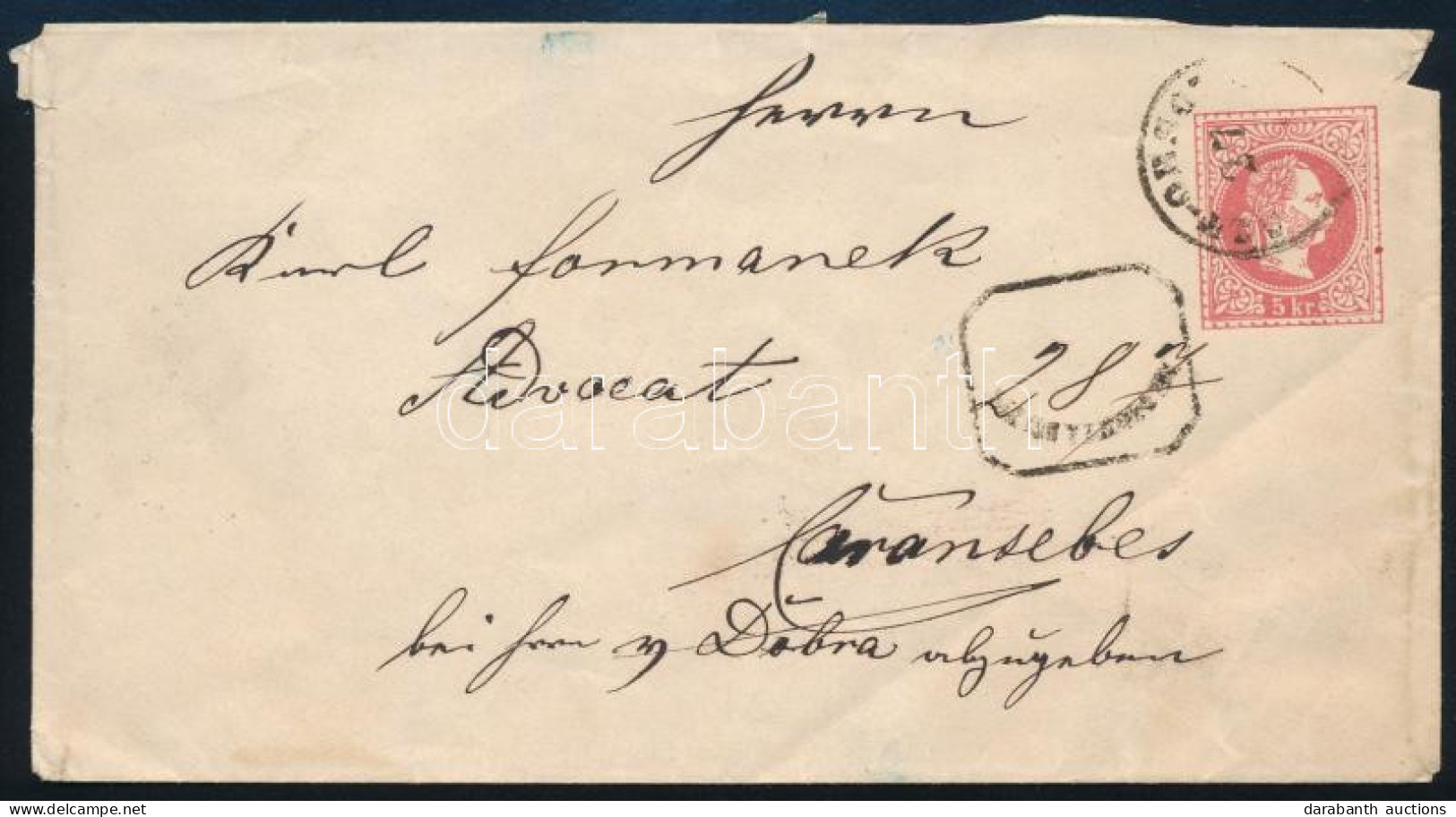 ~1867 5kr Díjjegyes Boríték Hátoldalán 10kr Díjkiegészítéssel "ALT-ORSO(VA)" - Kék "KARÁNSEBES" (határőrvidék) - Other & Unclassified