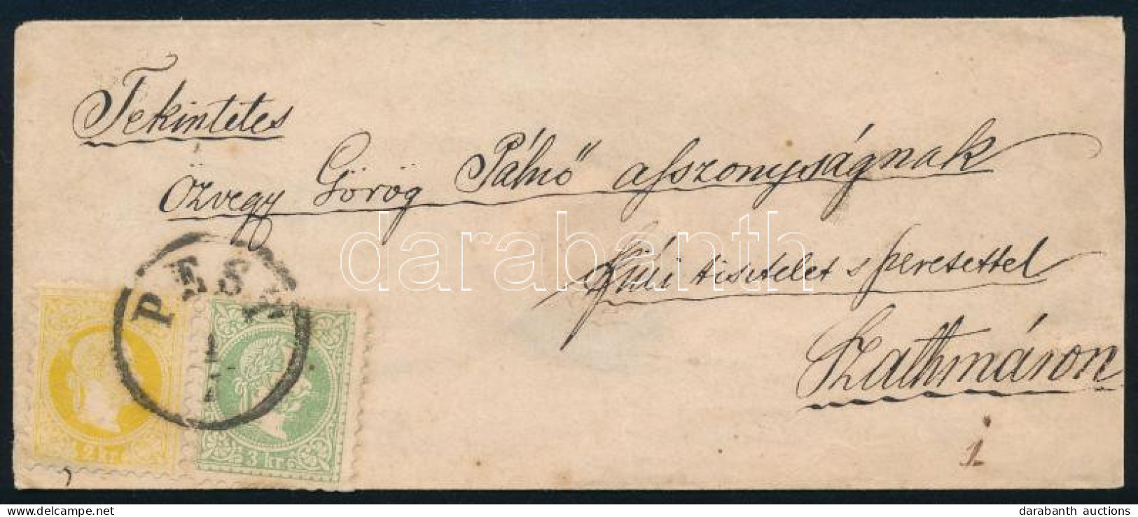 1867 Levél 2kr + 3kr Bérmentesítéssel "PEST" - "SZATHMÁR" - Otros & Sin Clasificación