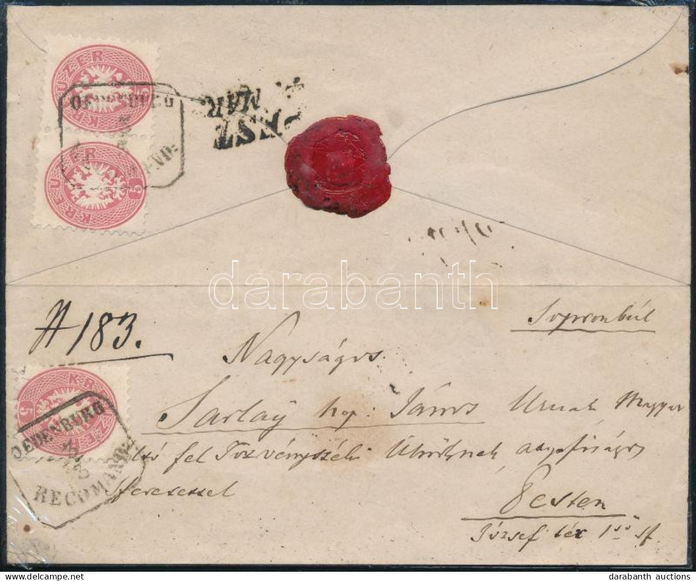 1864 Ajánlott Levél 5kr + Hátoldalán 5kr Párral Bérmentesítve "OEDENBURG / RECOMAND." - "PEST" Kiállítási Célból Szétnyi - Sonstige & Ohne Zuordnung