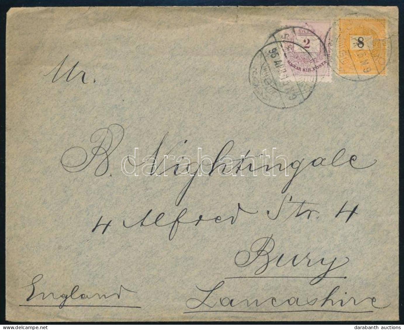 1895 Színes Számú 2kr + Fekete Számú 8kr Levélen Angliába - Other & Unclassified