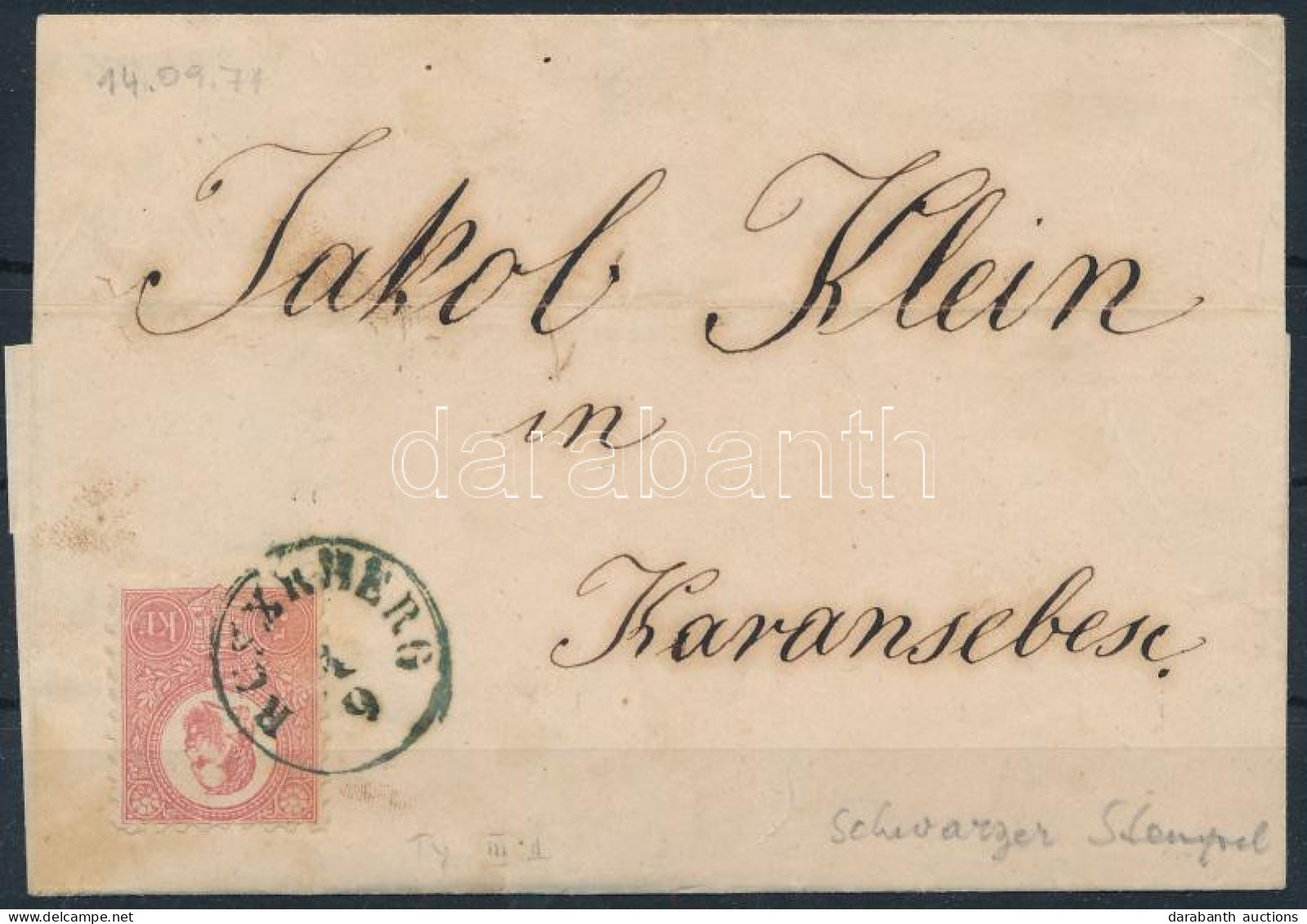 1871 Kőnyomat 5kr Levélen A Ritkább Fekete "RUSZKBERG" Bélyegzéssel Karánsebesre - Altri & Non Classificati