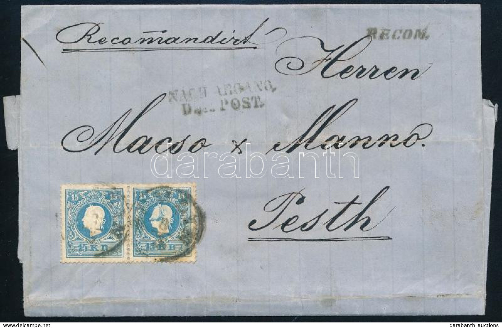 1860 2 X 10kr (egyiken érdekes Festékfolt) + A Hátoldalon 2 Db Kettétépett 5kr Ajánlott Levélen "SEMLIN" - Pesth - Other & Unclassified