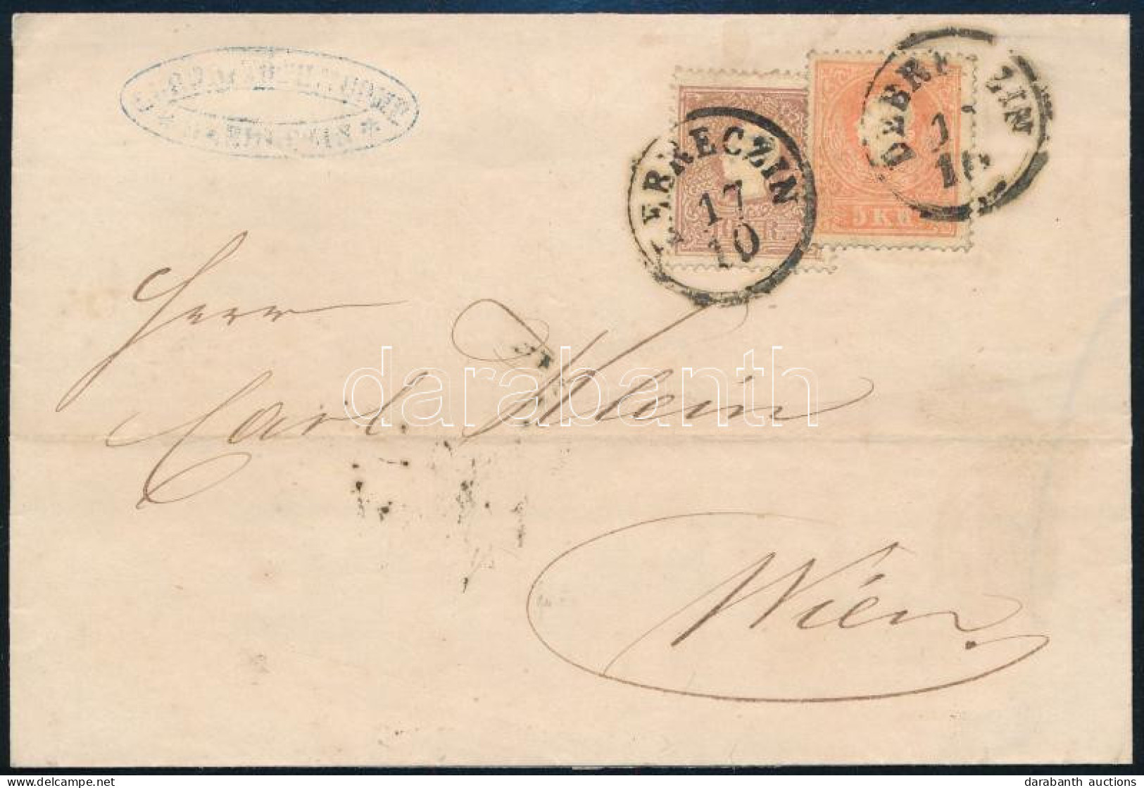 1860 5kr + 10kr Lépcsős Bérmentesítés Levélen "DEBRECZIN" - Wien - Sonstige & Ohne Zuordnung