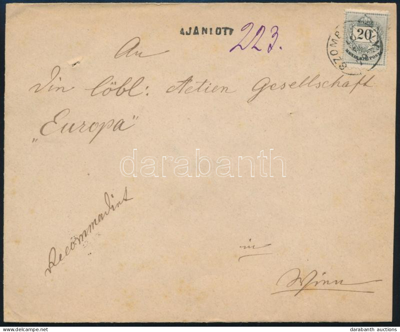 1879 Utánvésett Színes Számú 20kr Ajánlott Levélen "SZOMBATHELY" - Wien - Other & Unclassified