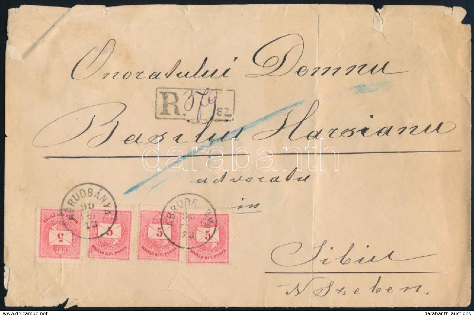 1890 4 X Színes Számú 5kr Nagyalakú Ajánlott Levélen "ABRUDBÁNYA" - "NAGY-SZEBEN" - Other & Unclassified