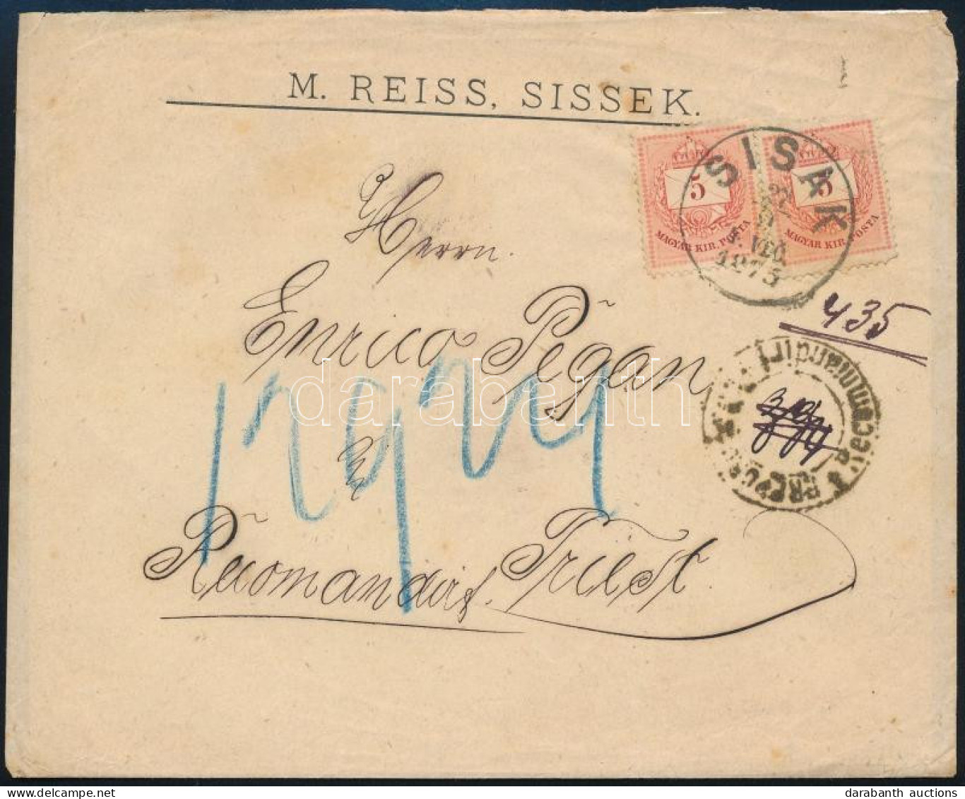 1875 4 X Színes Számú 5kr Ajánlott Levélen "SISAK" - Triest - Sonstige & Ohne Zuordnung